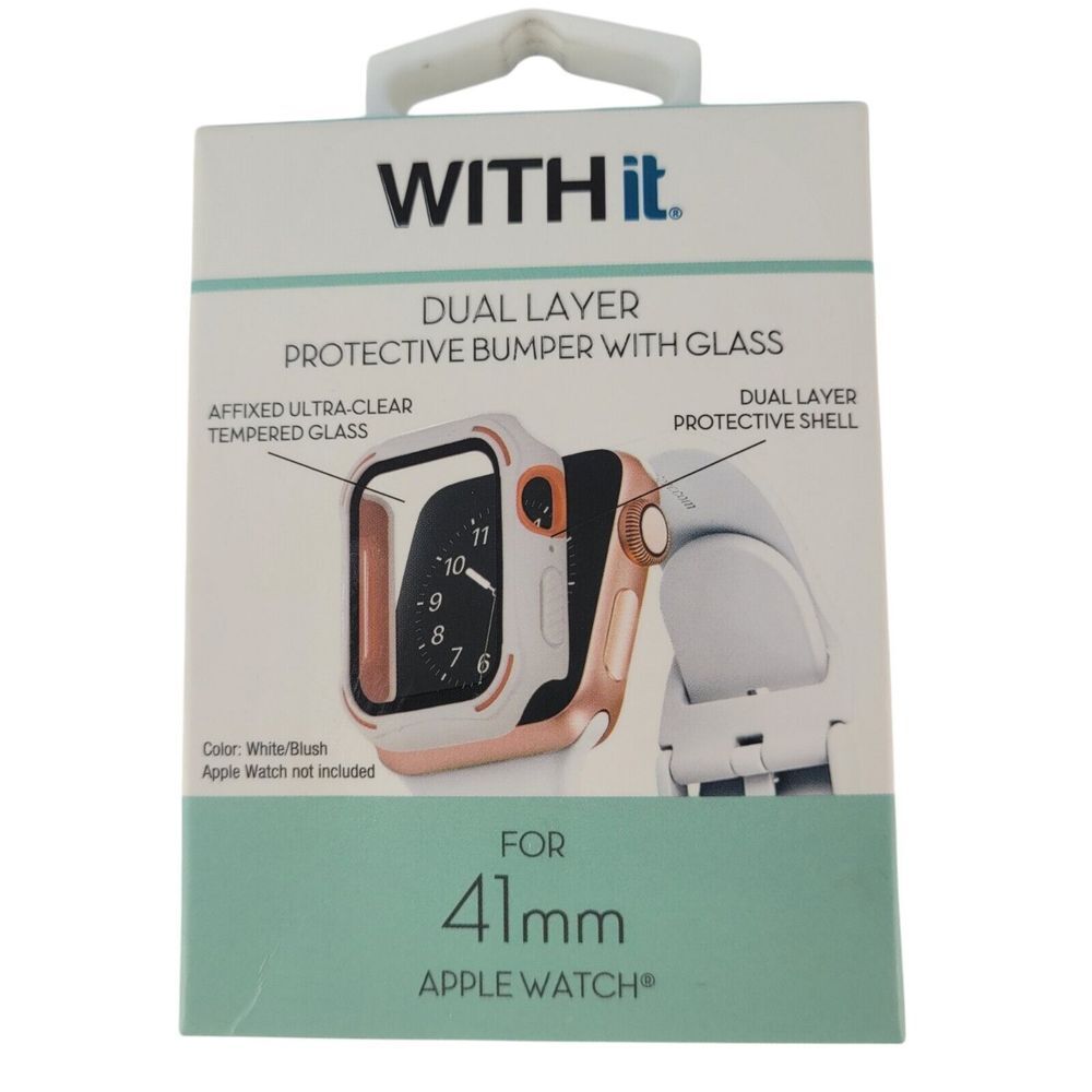 Apple Watch Cover‎ 41MM Rose/White WITH it Dual Layer Bumper Protection & Glass